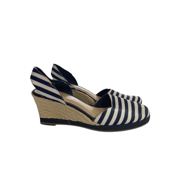Liz Claiborne bria2 womens size 8M Blue White Striped Espadrille Wedges shoes - Picture 4 of 7